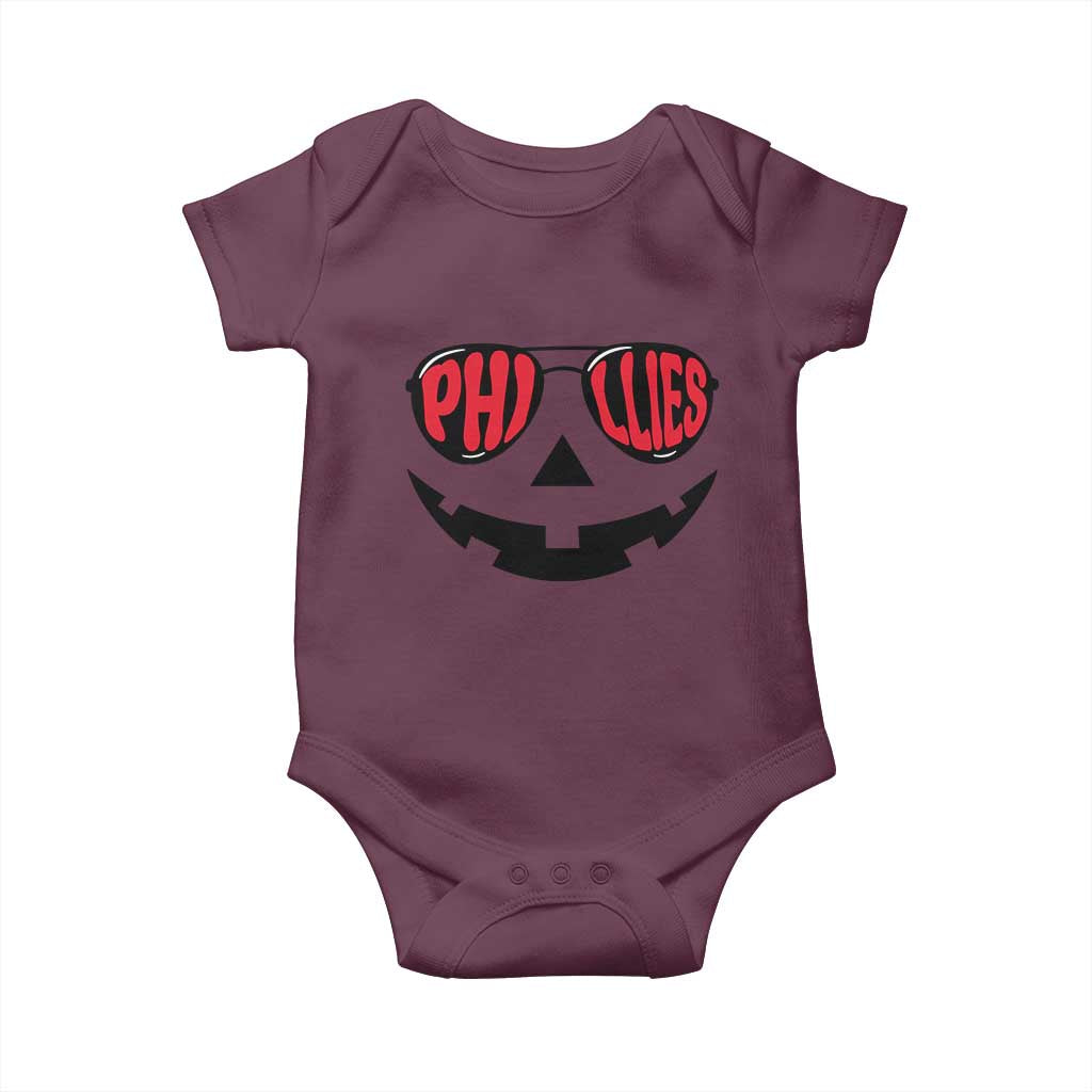 Halloween Phillies Baby Onesie Philadelphia Baseball Red October Jackolantern Pumpkin Face - Wonder Print Shop