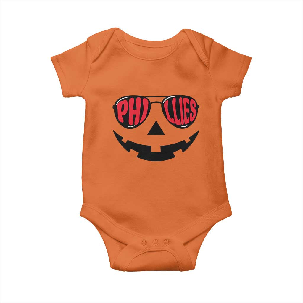 Halloween Phillies Baby Onesie Philadelphia Baseball Red October Jackolantern Pumpkin Face - Wonder Print Shop