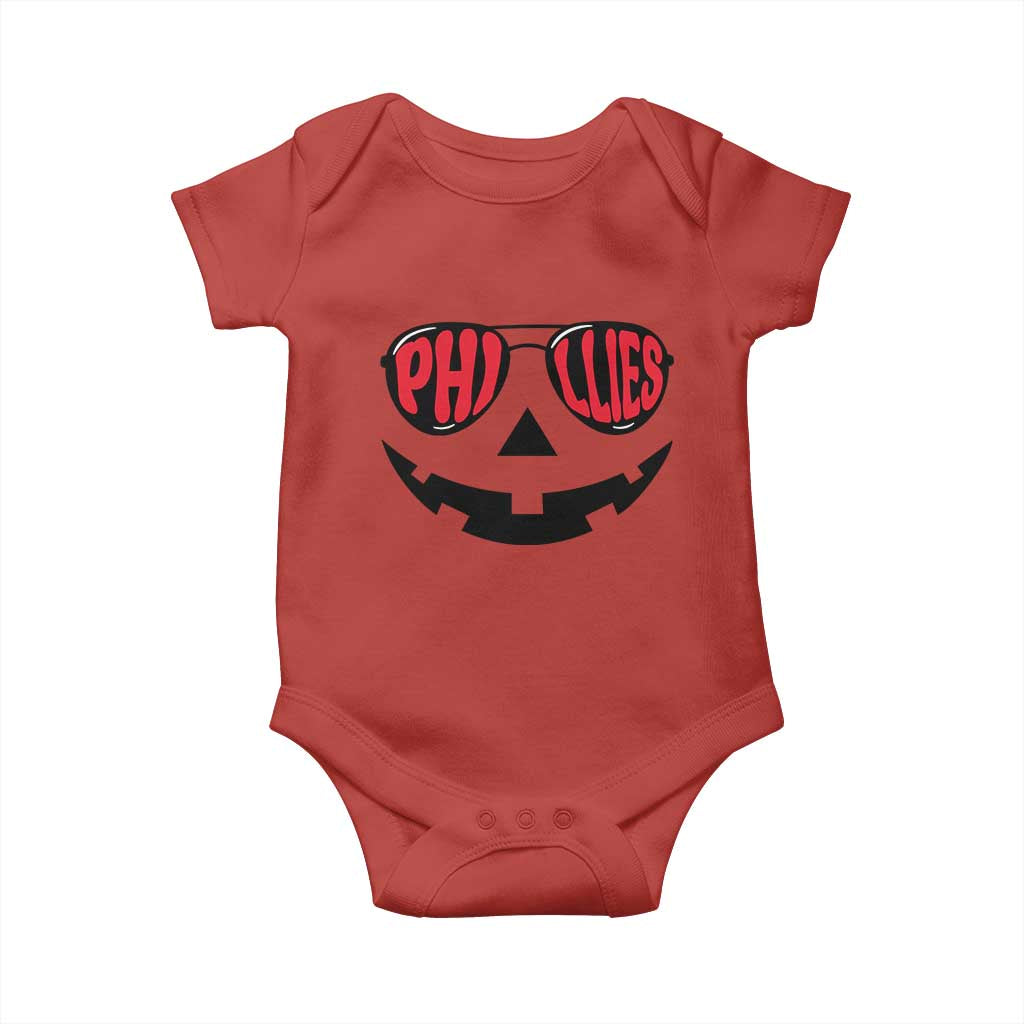 Halloween Phillies Baby Onesie Philadelphia Baseball Red October Jackolantern Pumpkin Face - Wonder Print Shop