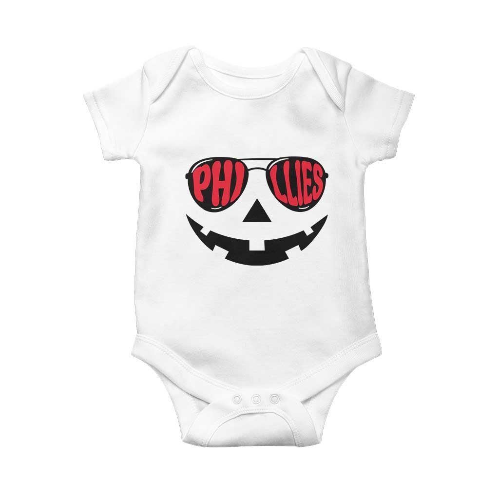 Halloween Phillies Baby Onesie Philadelphia Baseball Red October Jackolantern Pumpkin Face - Wonder Print Shop