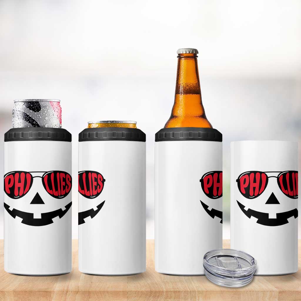 Halloween Phillies 4 in 1 Can Cooler Tumbler Philadelphia Baseball Red October Jackolantern Pumpkin Face - Wonder Print Shop