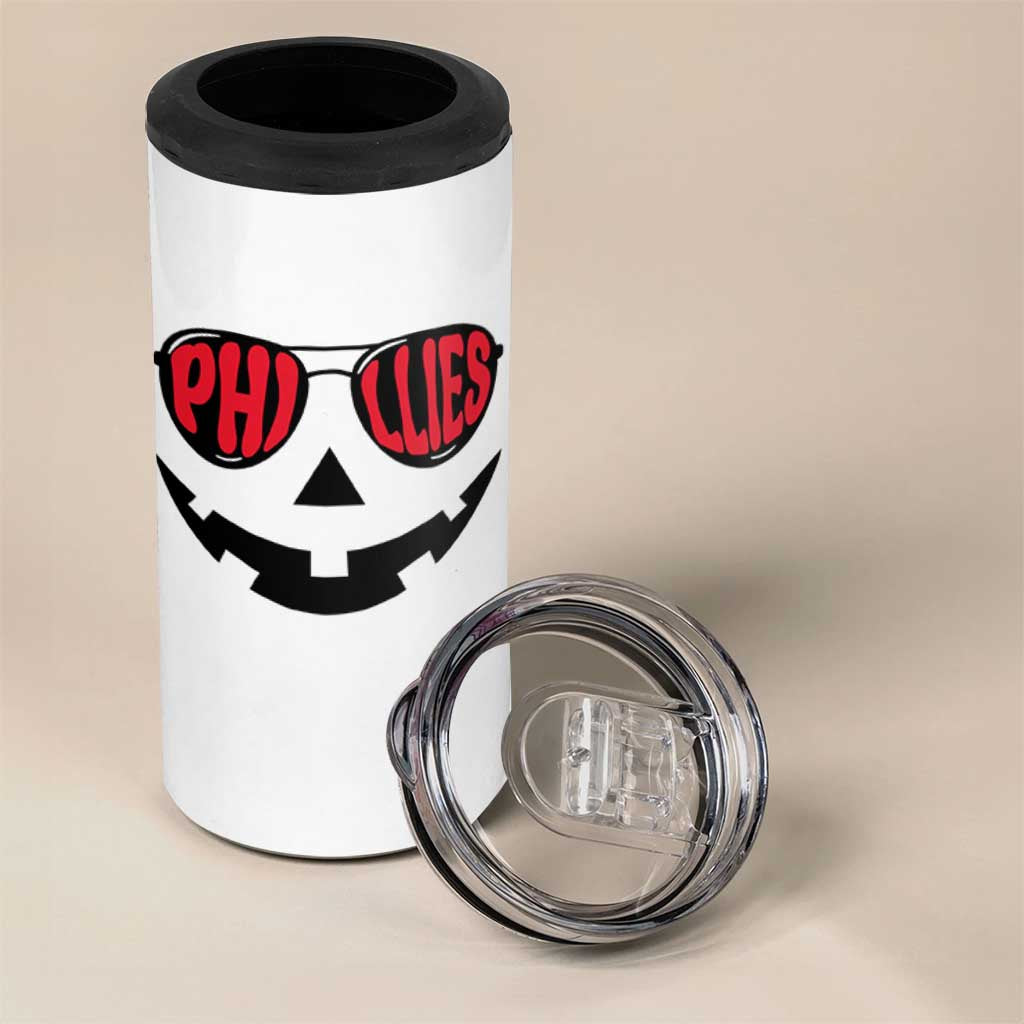 Halloween Phillies 4 in 1 Can Cooler Tumbler Philadelphia Baseball Red October Jackolantern Pumpkin Face - Wonder Print Shop