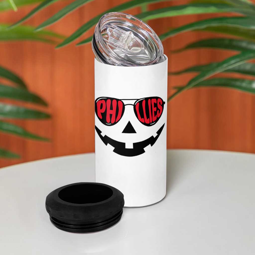 Halloween Phillies 4 in 1 Can Cooler Tumbler Philadelphia Baseball Red October Jackolantern Pumpkin Face - Wonder Print Shop