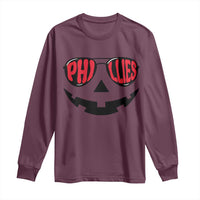 Halloween Phillies Long Sleeve Shirt Philadelphia Baseball Red October Jackolantern Pumpkin Face - Wonder Print Shop