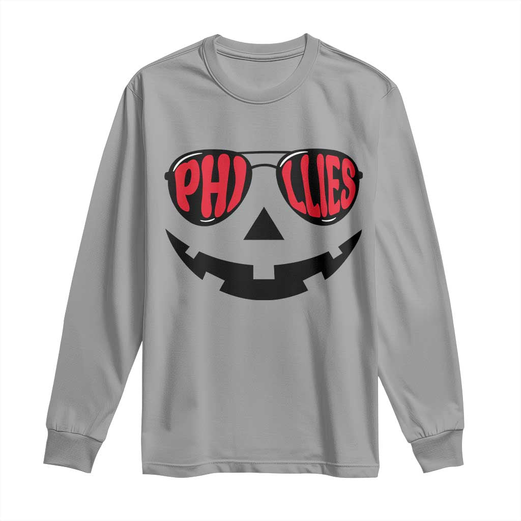 Halloween Phillies Long Sleeve Shirt Philadelphia Baseball Red October Jackolantern Pumpkin Face - Wonder Print Shop