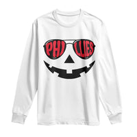 Halloween Phillies Long Sleeve Shirt Philadelphia Baseball Red October Jackolantern Pumpkin Face - Wonder Print Shop