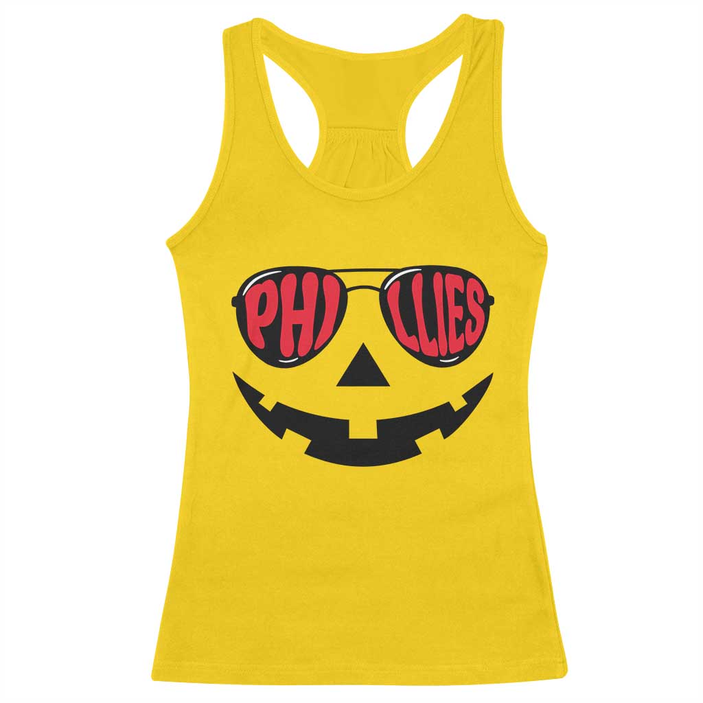 Halloween Phillies Racerback Tank Top Philadelphia Baseball Red October Jackolantern Pumpkin Face - Wonder Print Shop