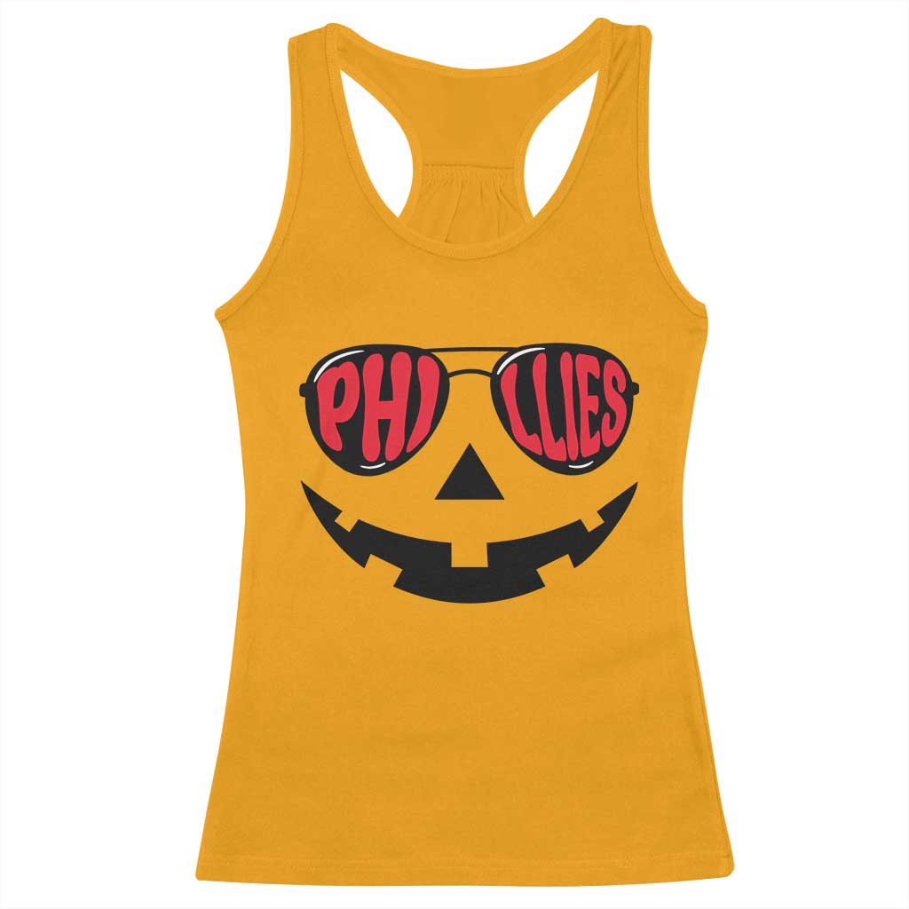 Halloween Phillies Racerback Tank Top Philadelphia Baseball Red October Jackolantern Pumpkin Face - Wonder Print Shop
