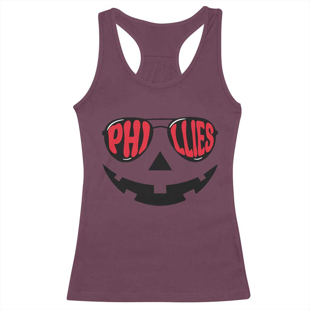 Halloween Phillies Racerback Tank Top Philadelphia Baseball Red October Jackolantern Pumpkin Face - Wonder Print Shop