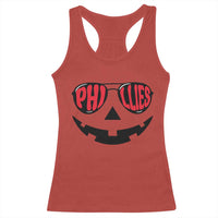 Halloween Phillies Racerback Tank Top Philadelphia Baseball Red October Jackolantern Pumpkin Face - Wonder Print Shop
