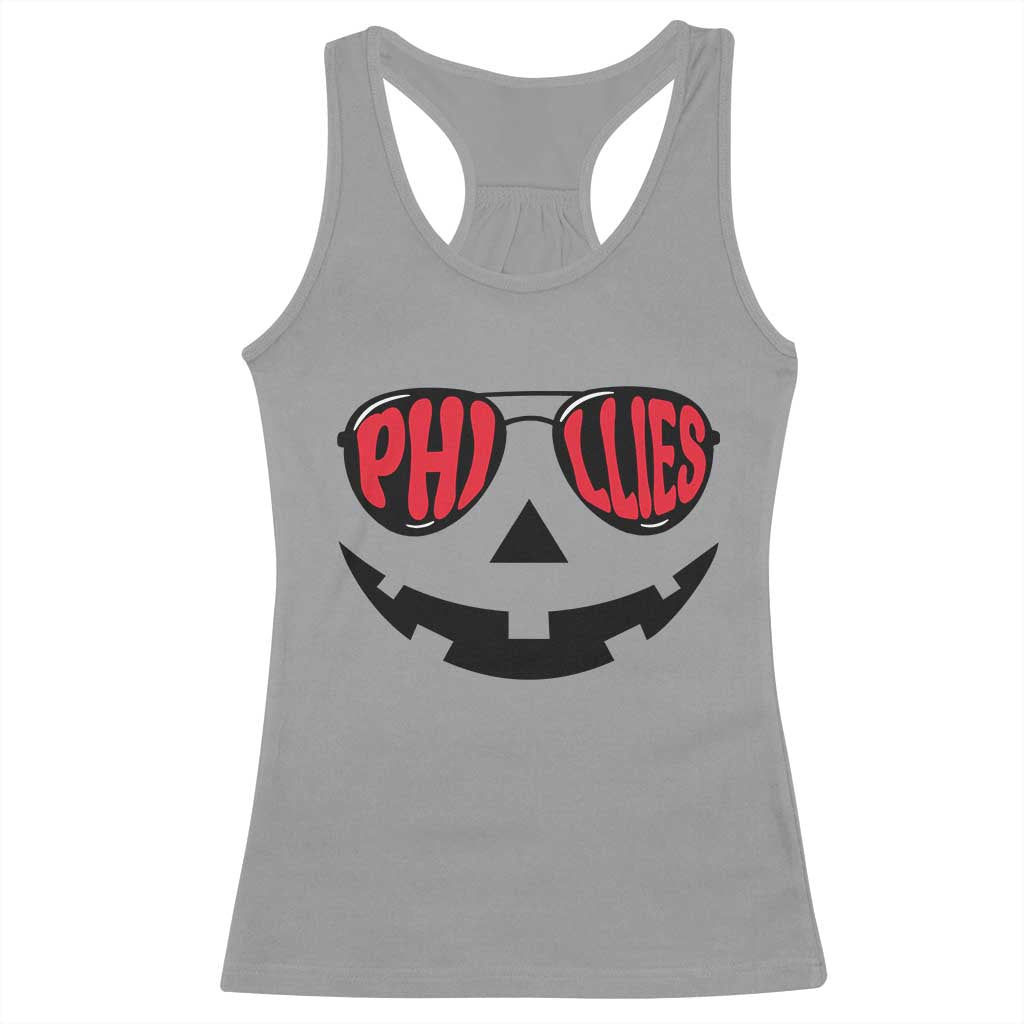 Halloween Phillies Racerback Tank Top Philadelphia Baseball Red October Jackolantern Pumpkin Face - Wonder Print Shop
