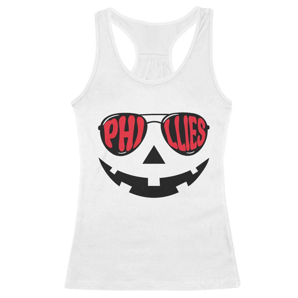 Halloween Phillies Racerback Tank Top Philadelphia Baseball Red October Jackolantern Pumpkin Face - Wonder Print Shop