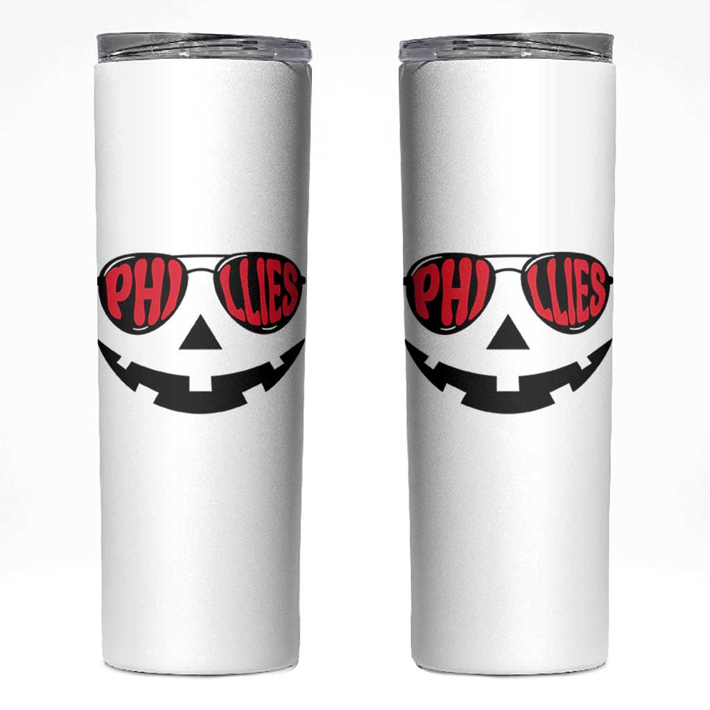 Halloween Phillies Skinny Tumbler Philadelphia Baseball Red October Jackolantern Pumpkin Face - Wonder Print Shop