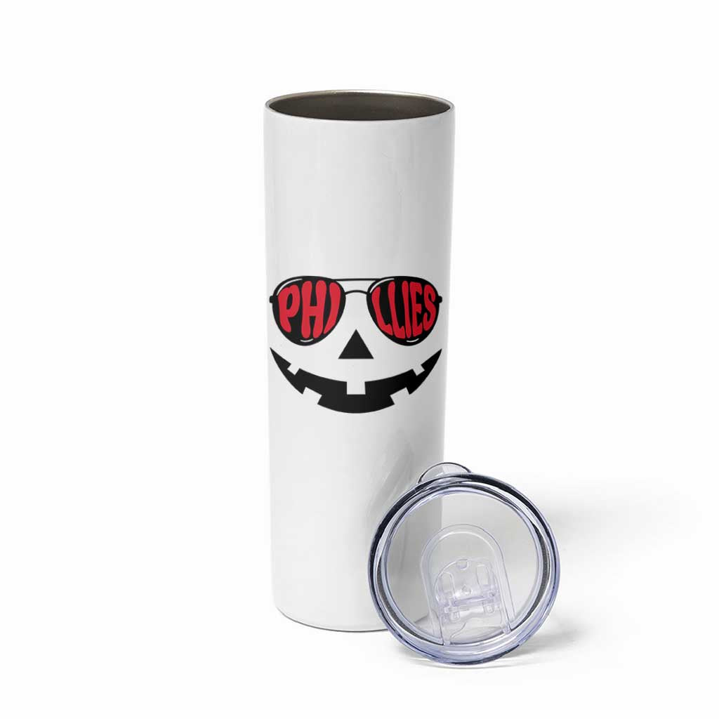 Halloween Phillies Skinny Tumbler Philadelphia Baseball Red October Jackolantern Pumpkin Face - Wonder Print Shop