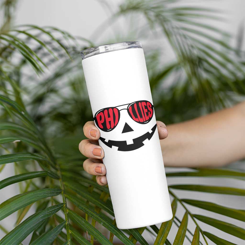 Halloween Phillies Skinny Tumbler Philadelphia Baseball Red October Jackolantern Pumpkin Face - Wonder Print Shop