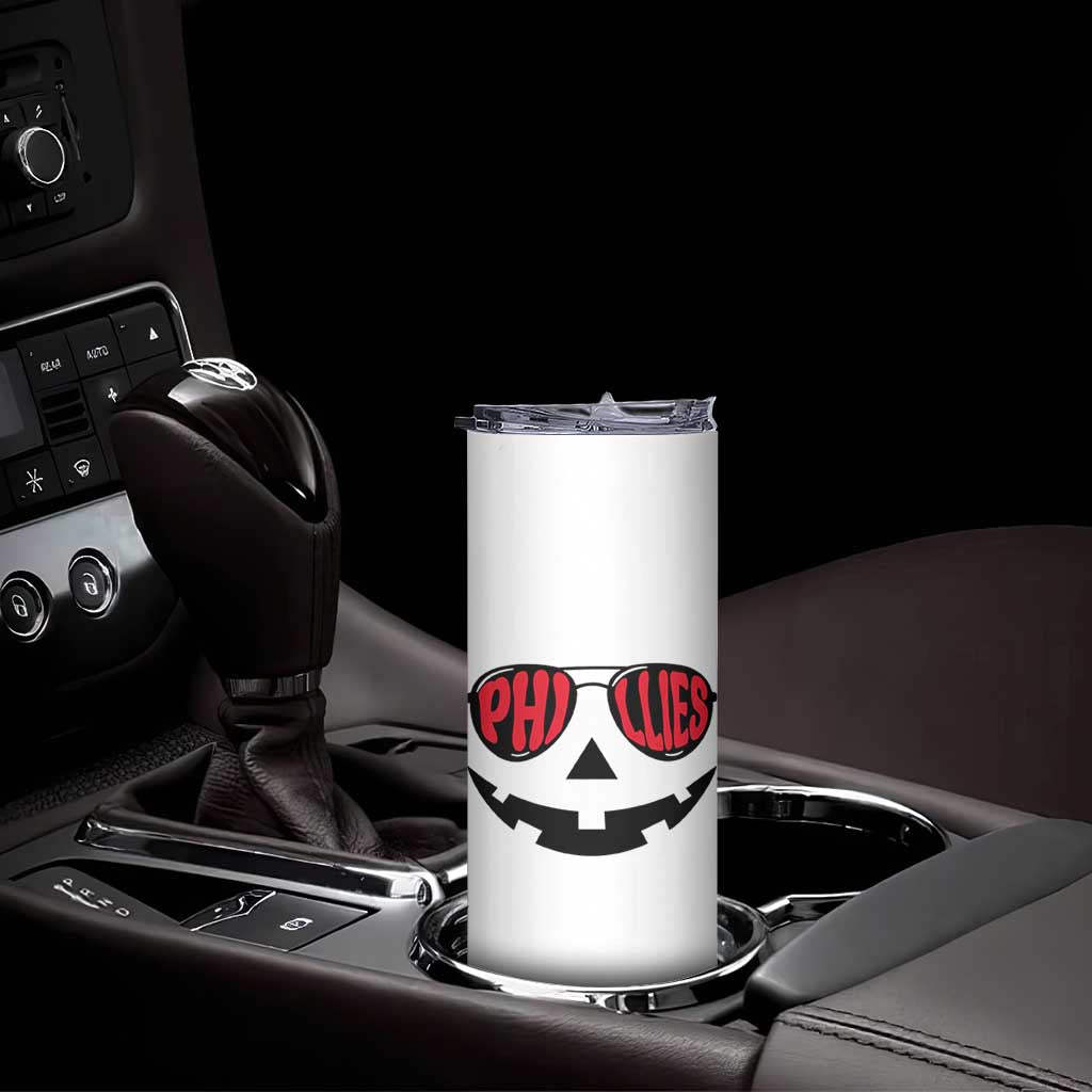 Halloween Phillies Skinny Tumbler Philadelphia Baseball Red October Jackolantern Pumpkin Face - Wonder Print Shop