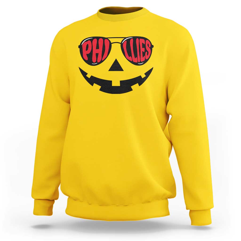 Halloween Phillies Sweatshirt Philadelphia Baseball Red October Jackolantern Pumpkin Face - Wonder Print Shop