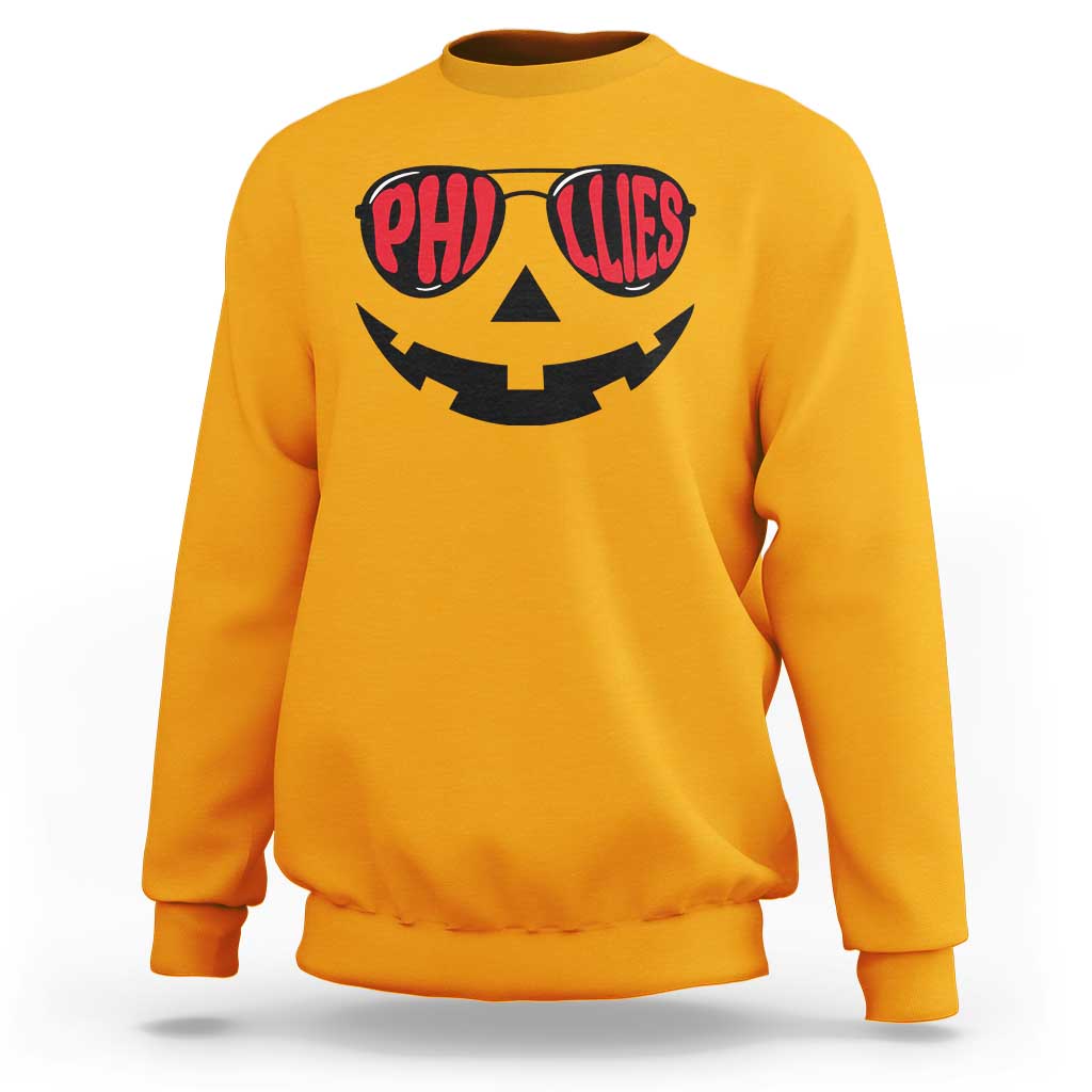 Halloween Phillies Sweatshirt Philadelphia Baseball Red October Jackolantern Pumpkin Face - Wonder Print Shop