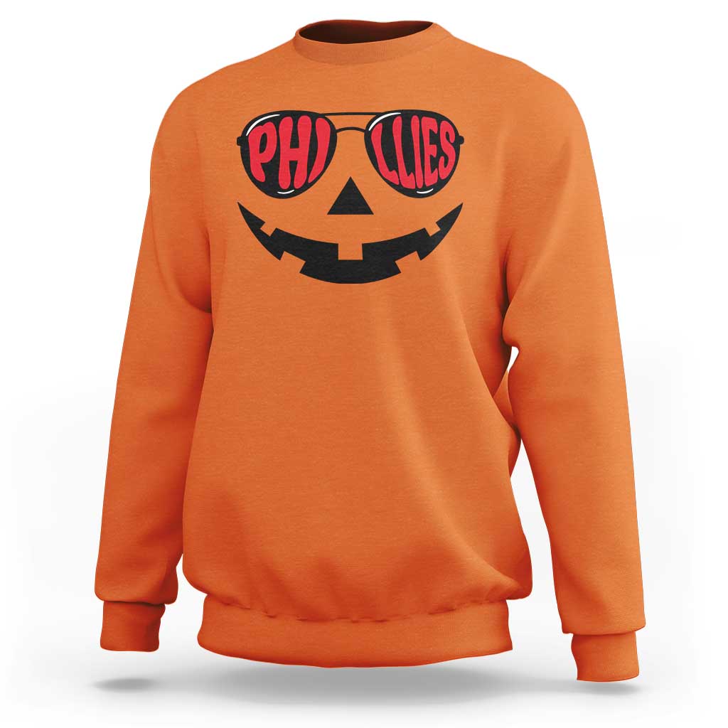 Halloween Phillies Sweatshirt Philadelphia Baseball Red October Jackolantern Pumpkin Face - Wonder Print Shop
