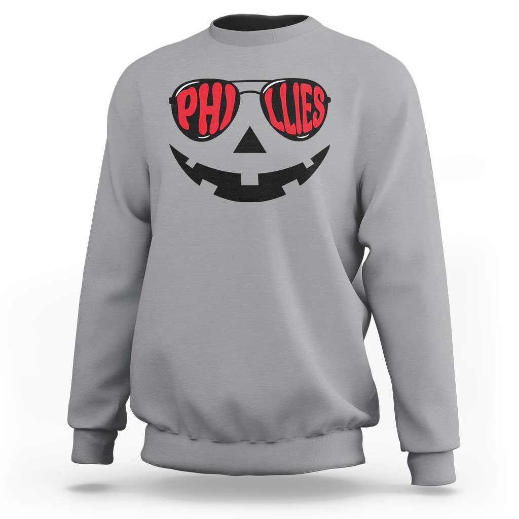 Halloween Phillies Sweatshirt Philadelphia Baseball Red October Jackolantern Pumpkin Face - Wonder Print Shop