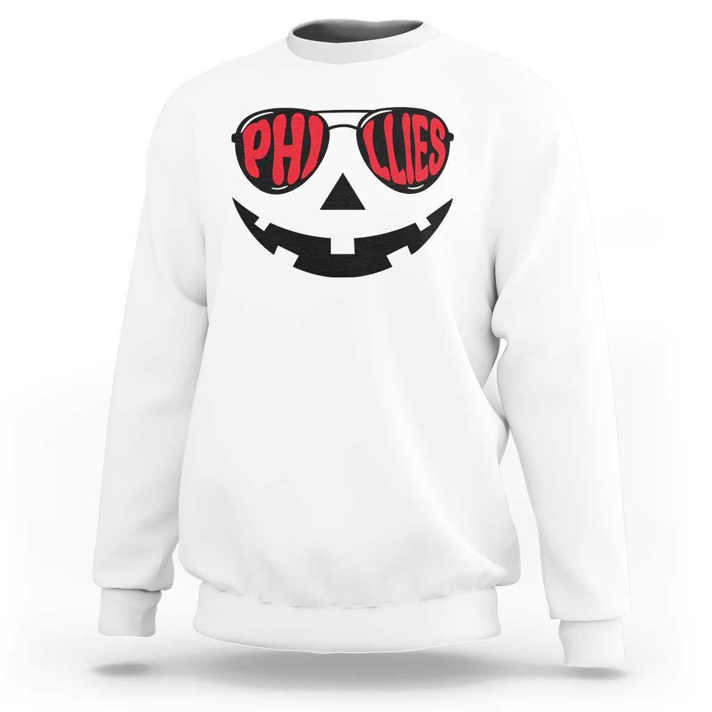 Halloween Phillies Sweatshirt Philadelphia Baseball Red October Jackolantern Pumpkin Face - Wonder Print Shop