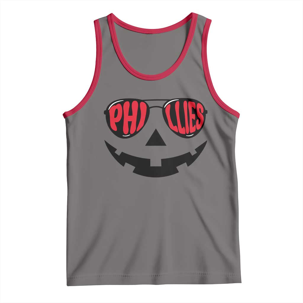 Halloween Phillies Tank Top Philadelphia Baseball Red October Jackolantern Pumpkin Face - Wonder Print Shop