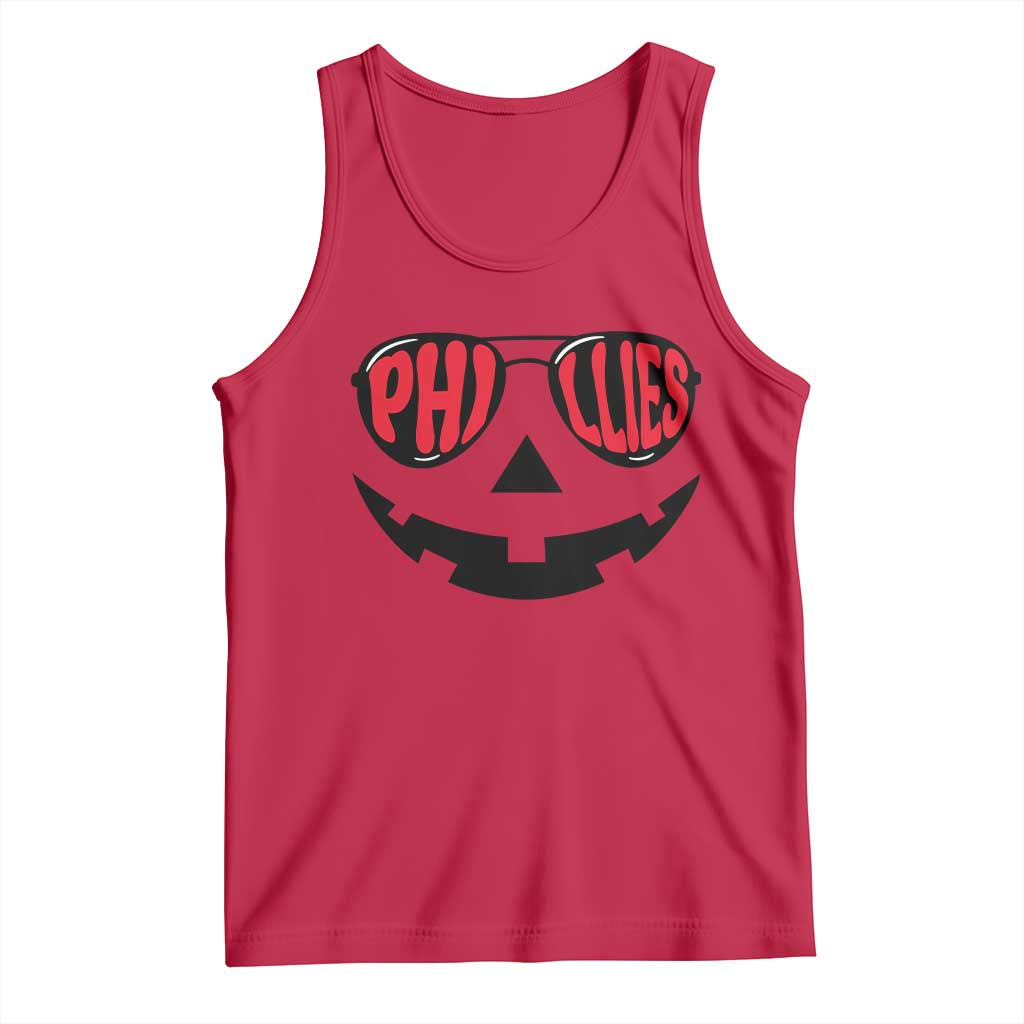 Halloween Phillies Tank Top Philadelphia Baseball Red October Jackolantern Pumpkin Face - Wonder Print Shop