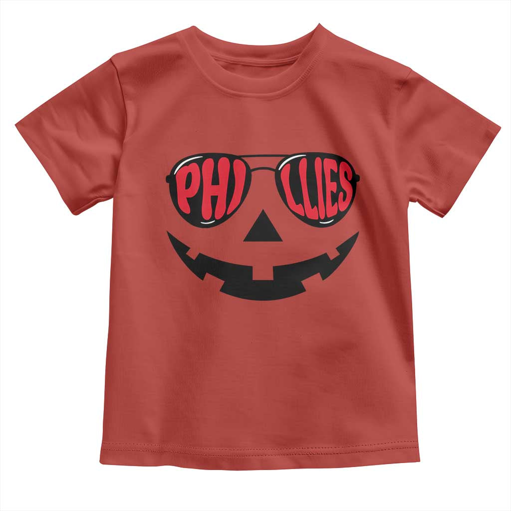Halloween Phillies Toddler T Shirt Philadelphia Baseball Red October Jackolantern Pumpkin Face - Wonder Print Shop