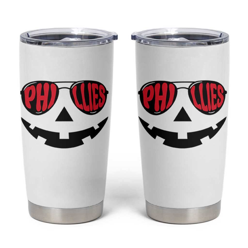 Halloween Phillies Tumbler Cup Philadelphia Baseball Red October Jackolantern Pumpkin Face - Wonder Print Shop