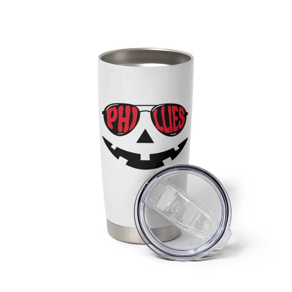 Halloween Phillies Tumbler Cup Philadelphia Baseball Red October Jackolantern Pumpkin Face - Wonder Print Shop