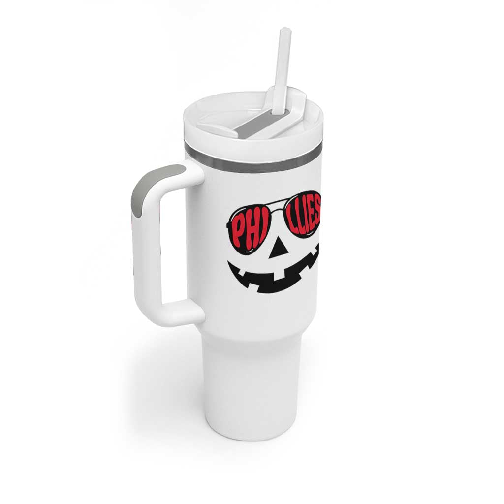 Halloween Phillies Tumbler With Handle Philadelphia Baseball Red October Jackolantern Pumpkin Face - Wonder Print Shop