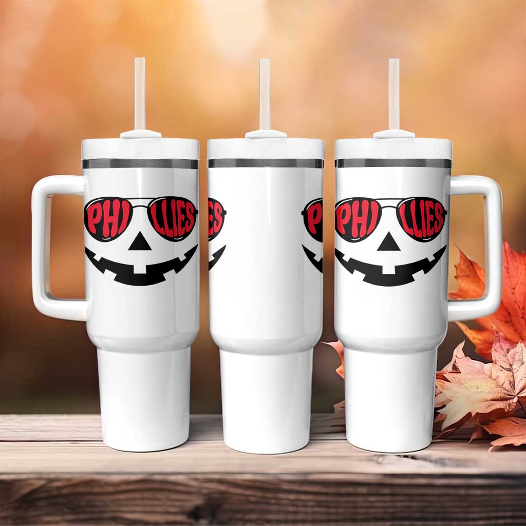 Halloween Phillies Tumbler With Handle Philadelphia Baseball Red October Jackolantern Pumpkin Face - Wonder Print Shop