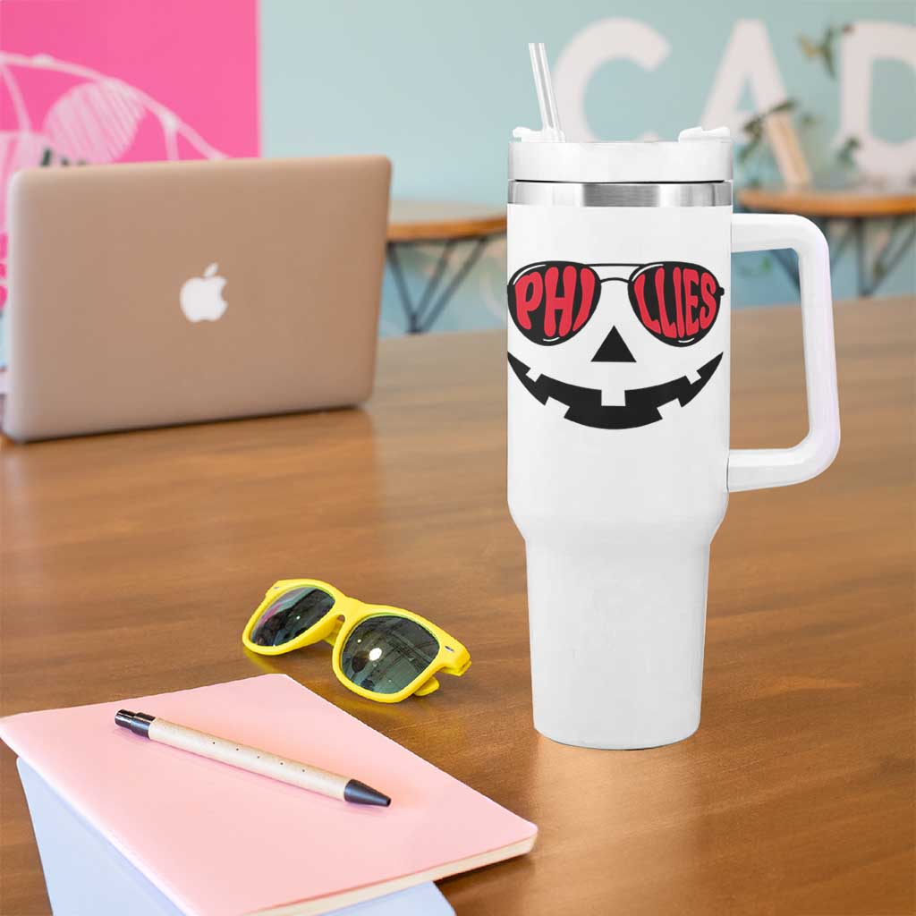 Halloween Phillies Tumbler With Handle Philadelphia Baseball Red October Jackolantern Pumpkin Face - Wonder Print Shop