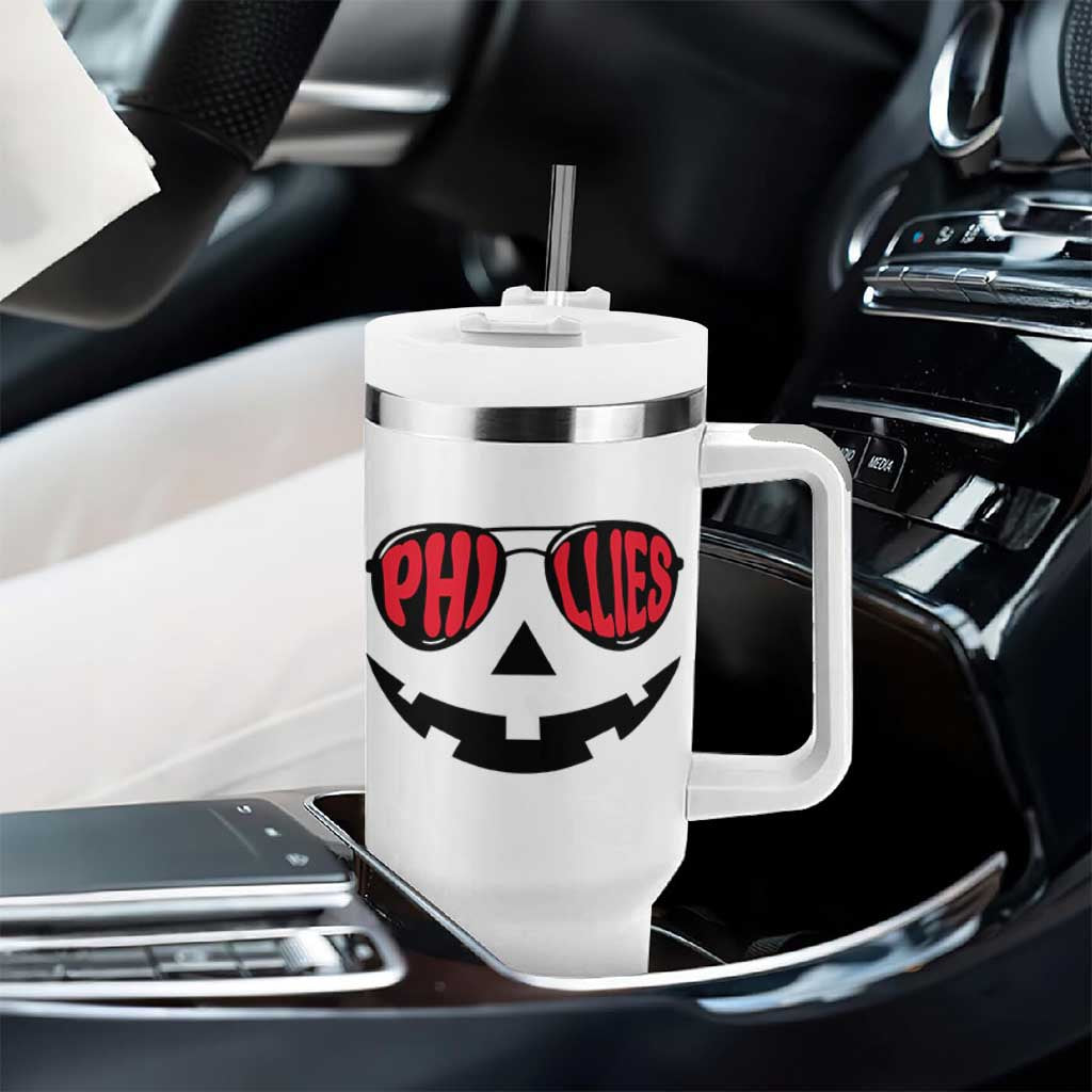 Halloween Phillies Tumbler With Handle Philadelphia Baseball Red October Jackolantern Pumpkin Face - Wonder Print Shop