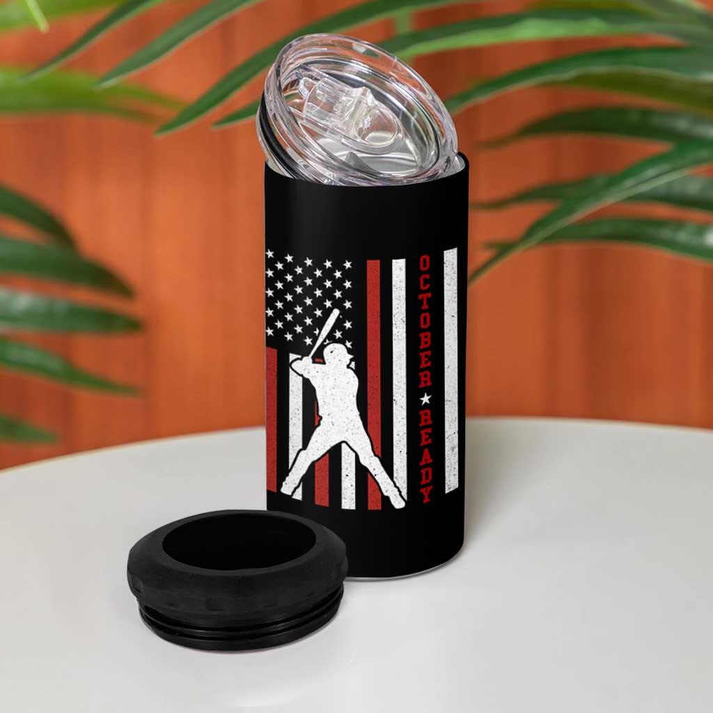October Ready 4 in 1 Can Cooler Tumbler Cool Distressed Philadelphia Baseball Fan US Flag - Wonder Print Shop