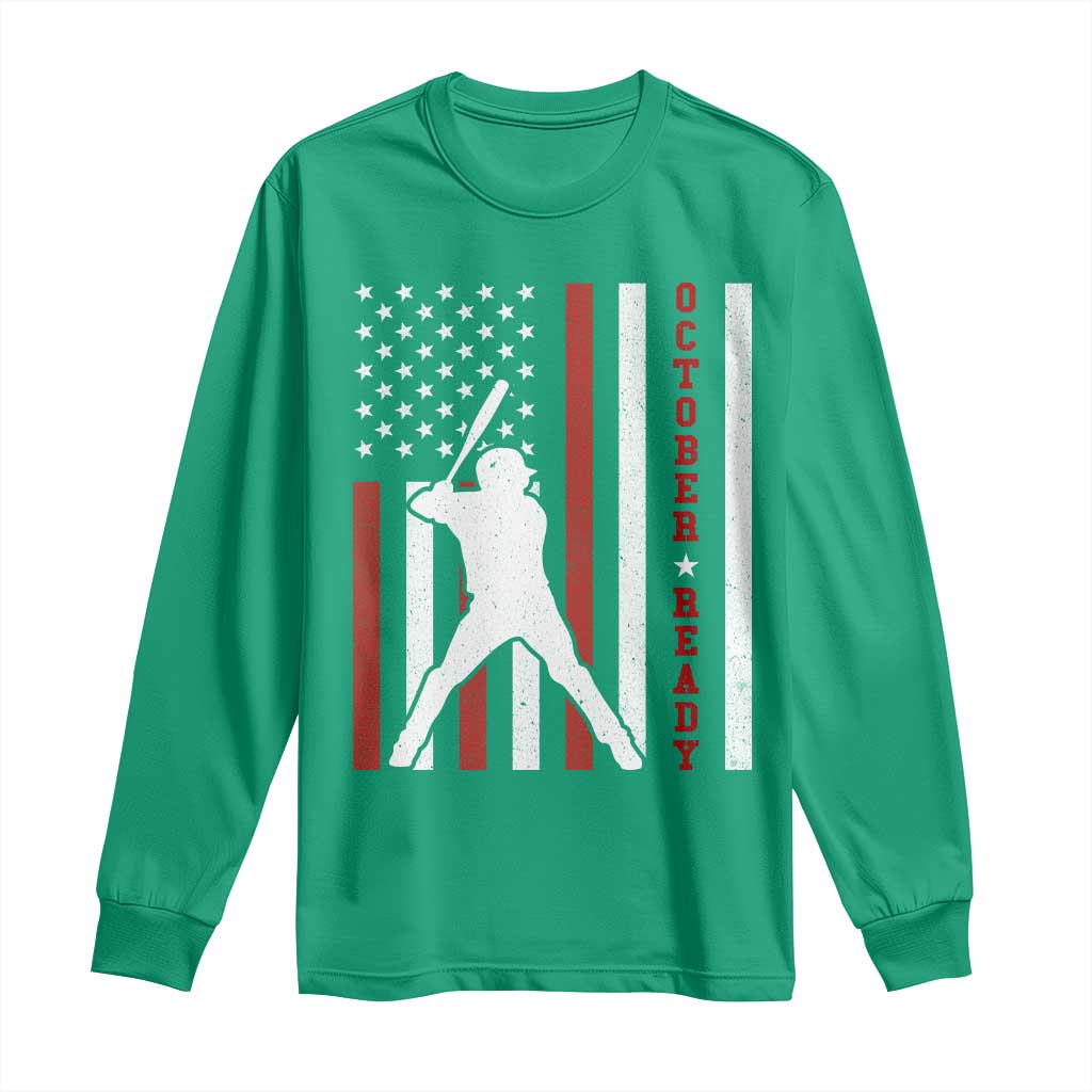 October Ready Long Sleeve Shirt Cool Distressed Philadelphia Baseball Fan US Flag - Wonder Print Shop