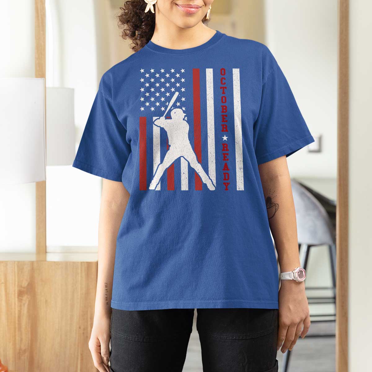 October Ready T Shirt For Women Cool Distressed Philadelphia Baseball Fan US Flag - Wonder Print Shop