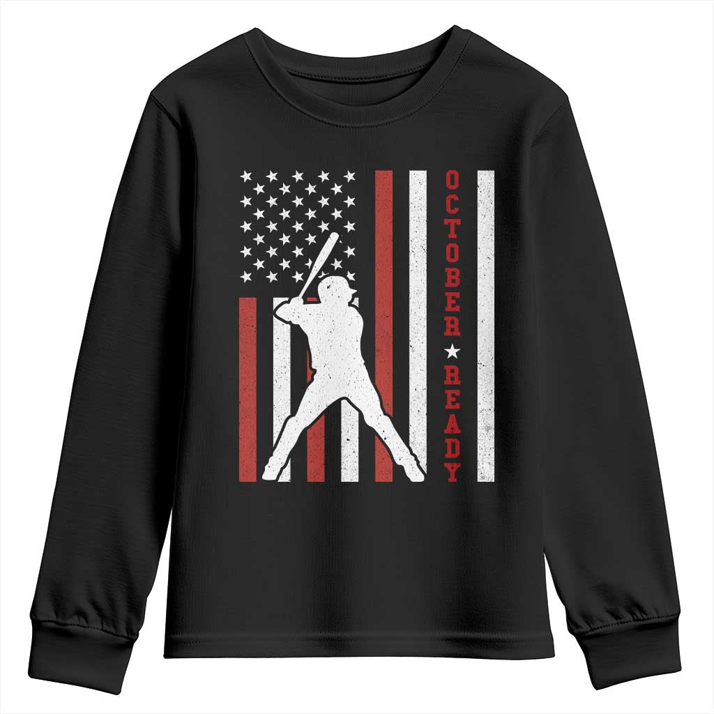 October Ready Youth Sweatshirt Cool Distressed Philadelphia Baseball Fan US Flag - Wonder Print Shop