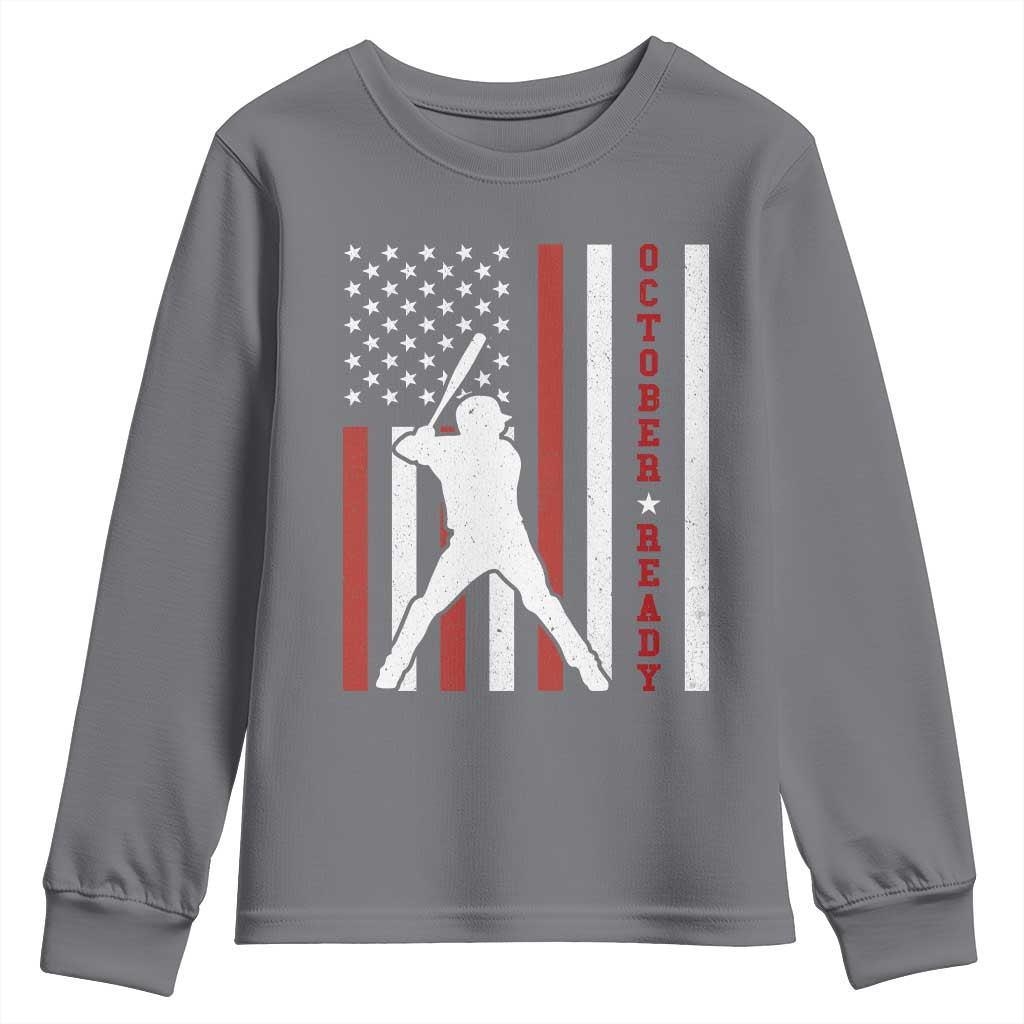 October Ready Youth Sweatshirt Cool Distressed Philadelphia Baseball Fan US Flag - Wonder Print Shop