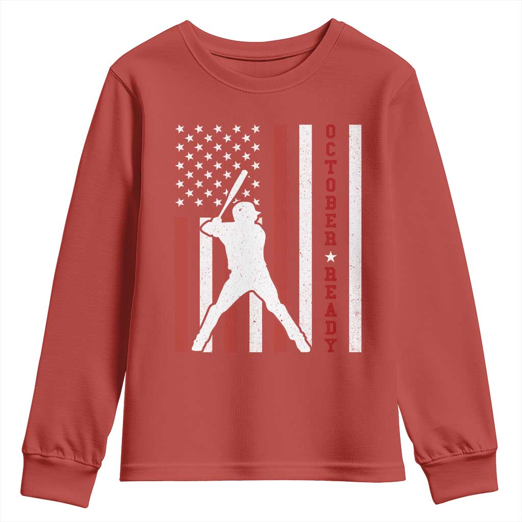 October Ready Youth Sweatshirt Cool Distressed Philadelphia Baseball Fan US Flag - Wonder Print Shop