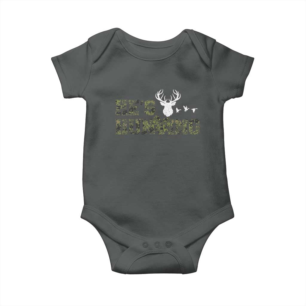 He Is Hunting Baby Onesie Camo Deer Hunters Girlfriend Wife Hunting Season - Wonder Print Shop