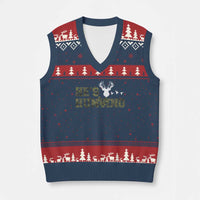He Is Hunting V-Neck Knit Sweater Vest Camo Deer Hunters Girlfriend Wife Hunting Season - Wonder Print Shop