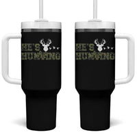 He Is Hunting Tumbler With Handle Camo Deer Hunters Girlfriend Wife Hunting Season - Wonder Print Shop