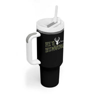 He Is Hunting Tumbler With Handle Camo Deer Hunters Girlfriend Wife Hunting Season - Wonder Print Shop