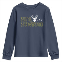 He Is Hunting Youth Sweatshirt Camo Deer Hunters Girlfriend Wife Hunting Season - Wonder Print Shop
