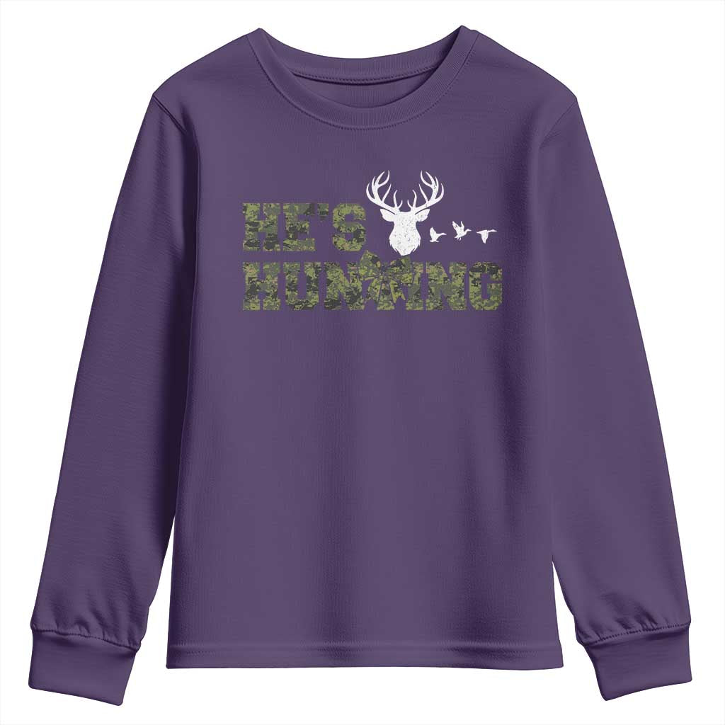 He Is Hunting Youth Sweatshirt Camo Deer Hunters Girlfriend Wife Hunting Season - Wonder Print Shop