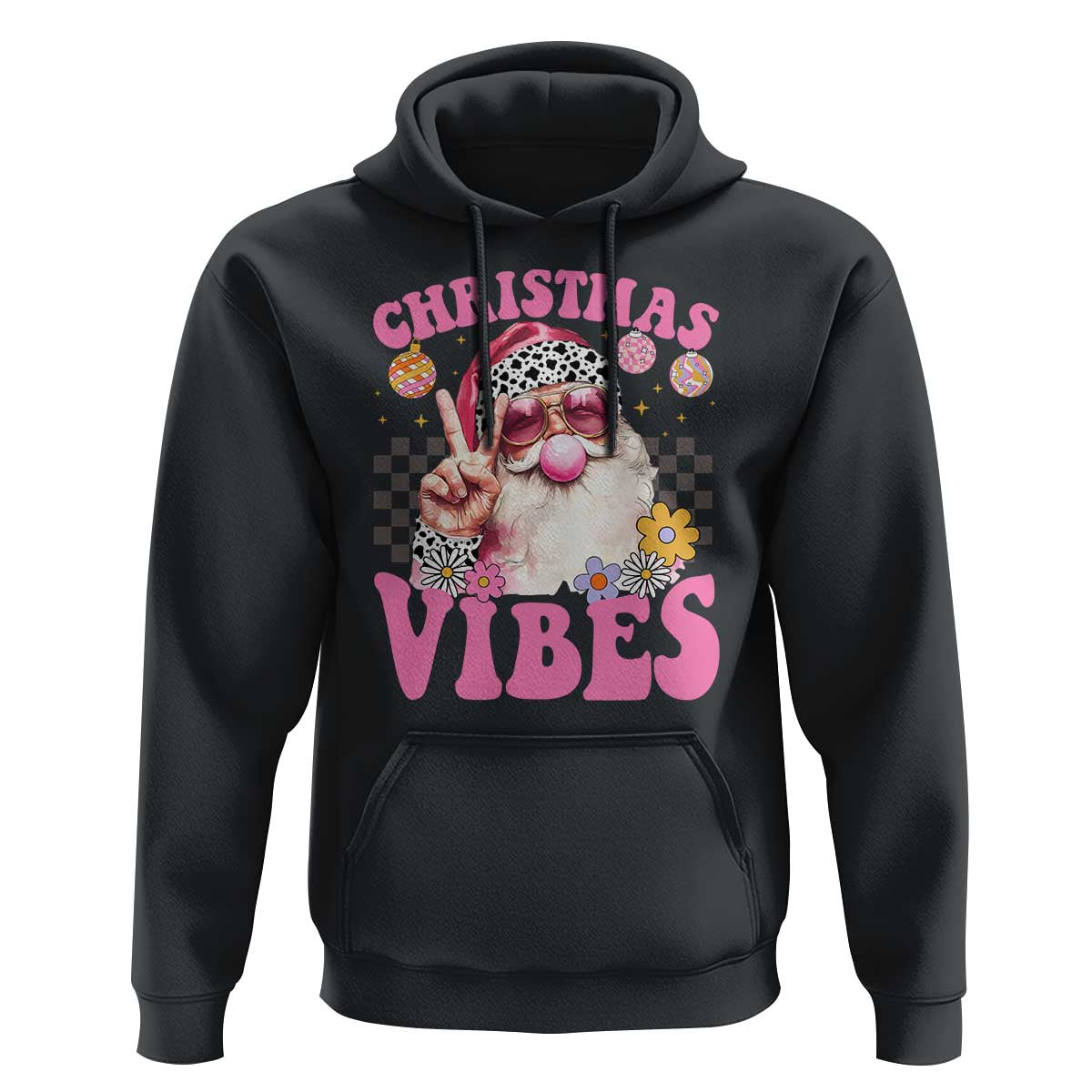Retro Christmas Santa Hoodie Pink Xmas Vibes Groovy Santa Claus Womens Kids Girls Gifts