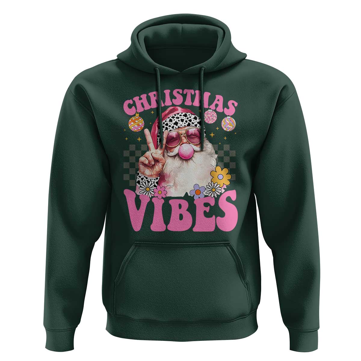 Retro Christmas Santa Hoodie Pink Xmas Vibes Groovy Santa Claus Womens Kids Girls Gifts