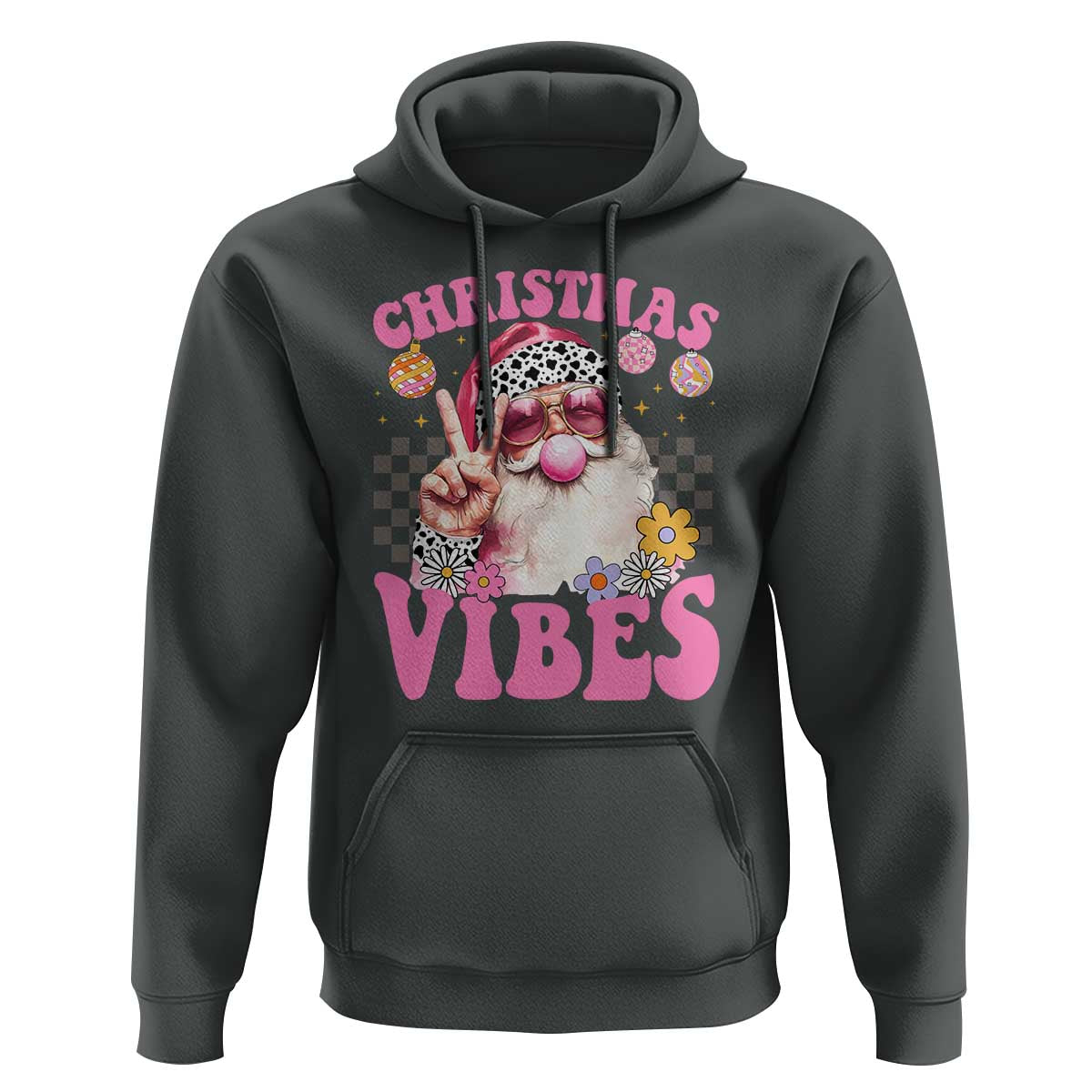 Retro Christmas Santa Hoodie Pink Xmas Vibes Groovy Santa Claus Womens Kids Girls Gifts