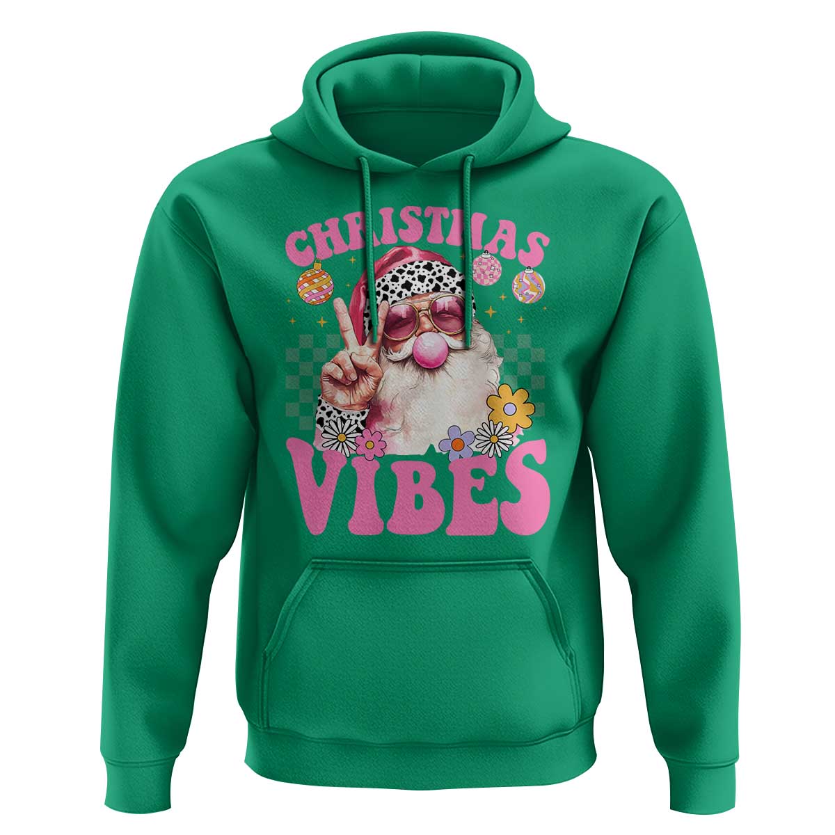 Retro Christmas Santa Hoodie Pink Xmas Vibes Groovy Santa Claus Womens Kids Girls Gifts